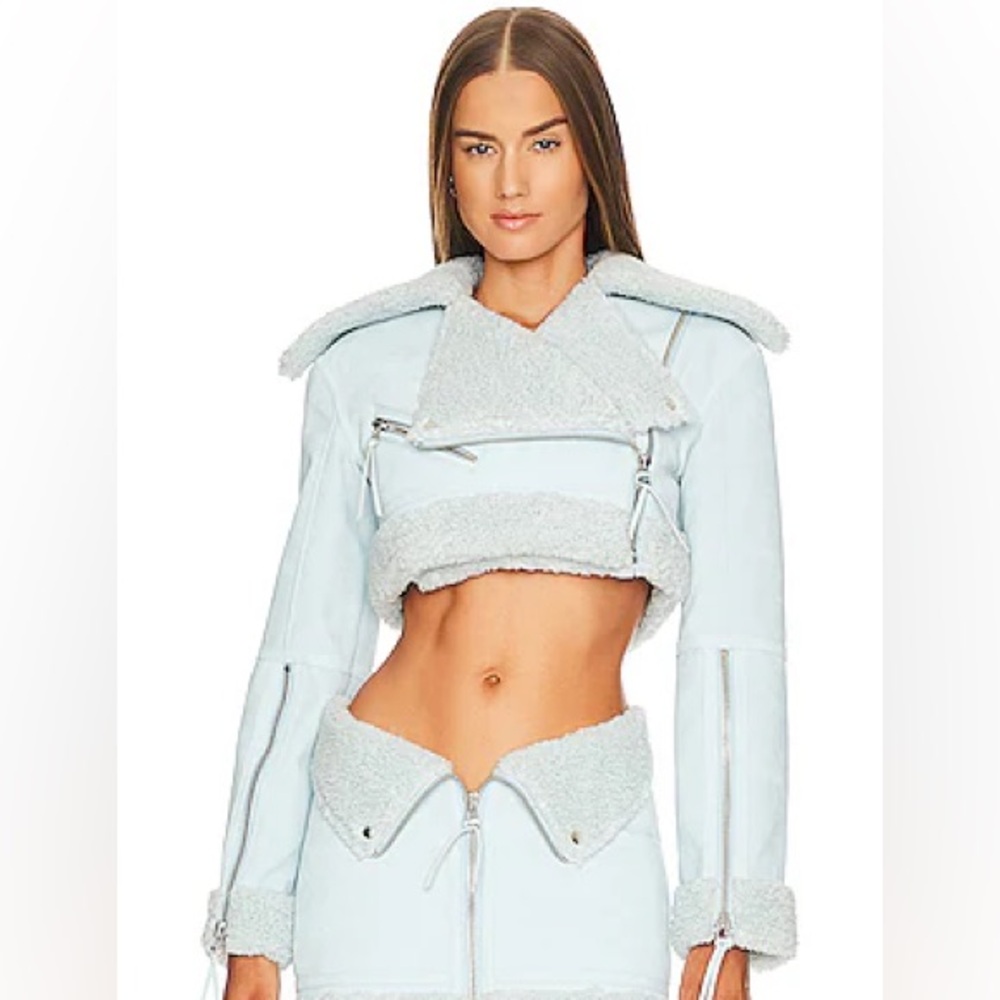 h:ours Light Blue Shearling Jacket